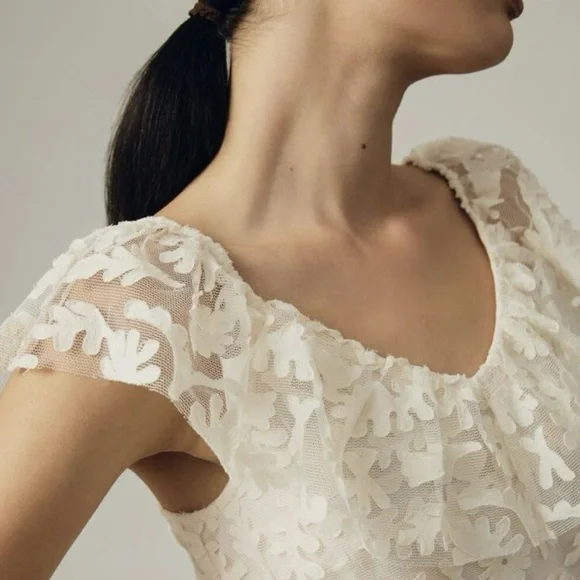 Anthropologie Lace Off-The-Shoulder Cream Blouse size XL - Picture 3 of 13